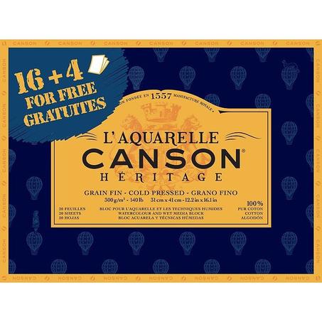 Bloc collé 4 cotes CANSON® HÉRITAGE 31X41 300G 20F Grain Fin