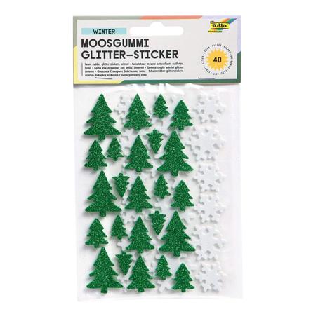 Pochette de 40 stickers paillettes autocollant mousse hiver Vert/Blanc Folia