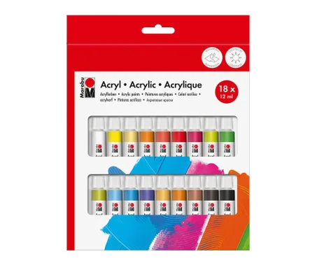 Set de 18 tubes acryliques Marabu x12ml
