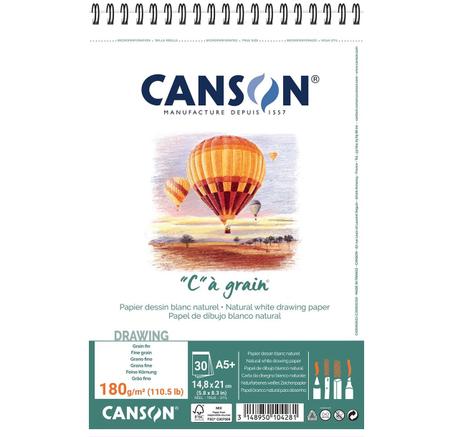 CANSON "C" à grain - Bloc à dessins - reliure à spirale - A5 Plus - 30 feuilles - blanc naturel