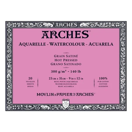 Bloc aquarelle collé 4 cotés 20F 23x31 300g Grain Satiné ARCHES
