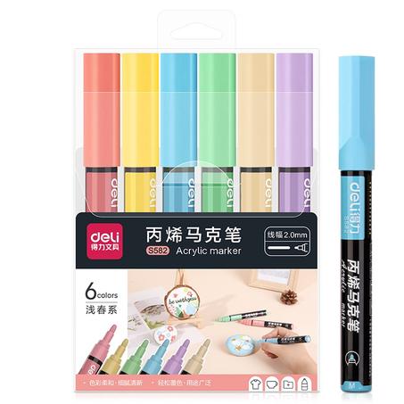 Boite de 6 marqueurs acryliques deli couleurs pastels