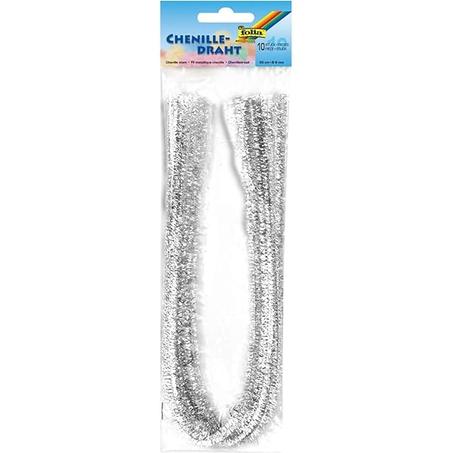 Pochette de 10 chenilles 50 cm X 8 mm Argent Folia