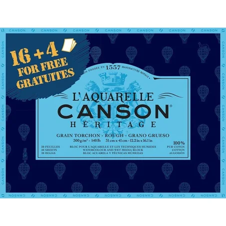 Bloc collé 4 cotes CANSON® HÉRITAGE 31X41 300G 20F Grain Torchon