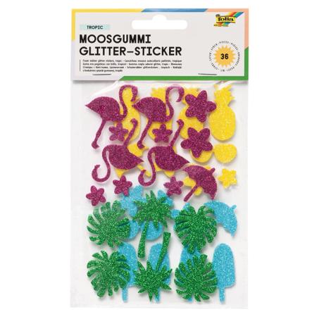 Pochette de 36 stickers paillettes autocollant mousse tropique Folia