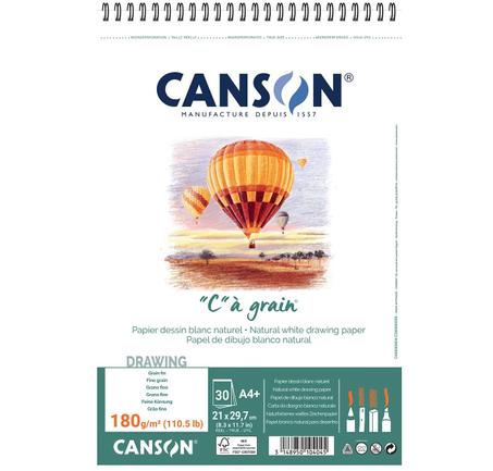 CANSON "C" à grain - Bloc à dessins - reliure à spirale - A4 Plus - 30 feuilles - blanc naturel