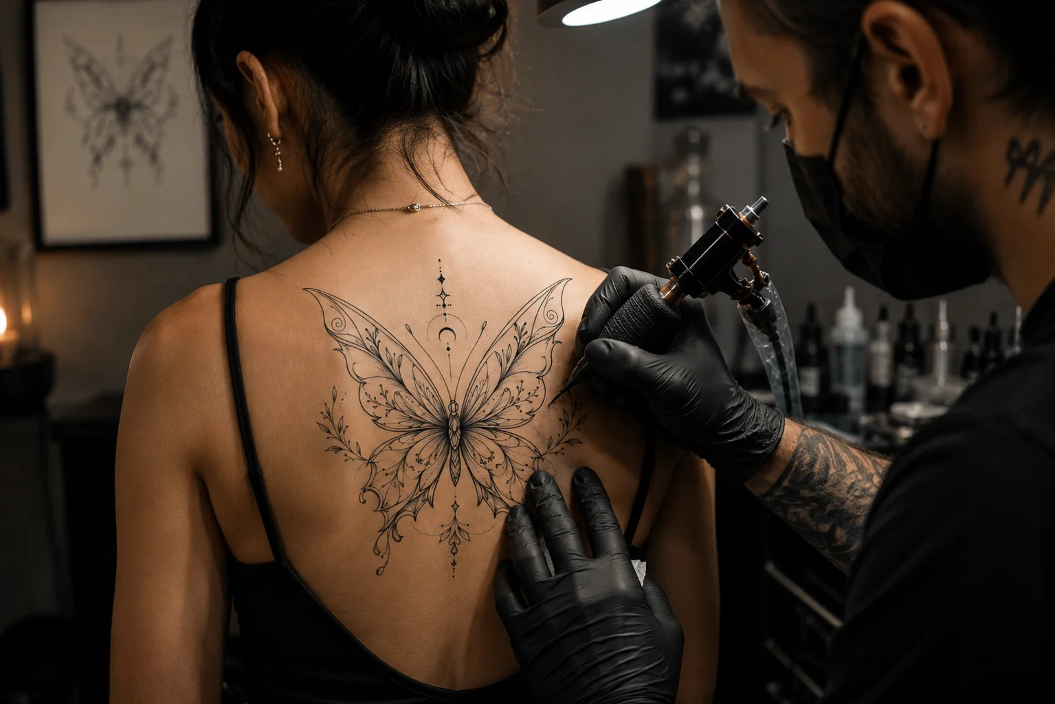 Elegant Fine Line Butterfly Tattoo Design | Luxury Ornamental Butterfly Tattoo Stencil | Printable PNG SVG PDF Digital Download