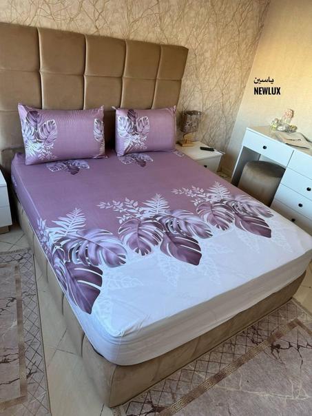 Drap Housse de lit avec bande trés doux + 2 Taies d'oreiller 160x200cm