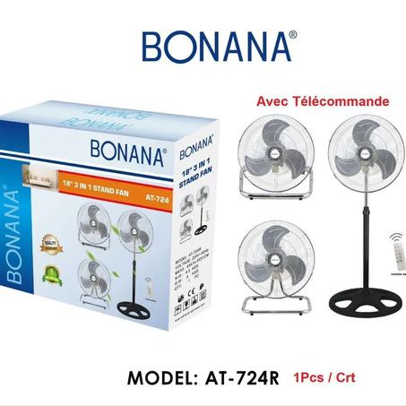 bonana Ventilateur posable sur pied - 3 supports - 3 vitesses  - INOX