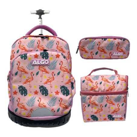 CARTABLE SCOLAIRE TROLLEY FLAMENCO ROSA 3 PIÈCES ALGO 17