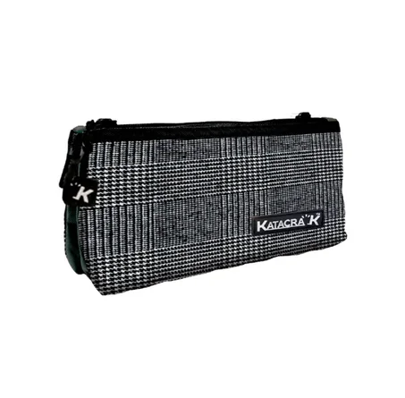 Trousse Scolaire double ouverture Katacrak Tartan Gris