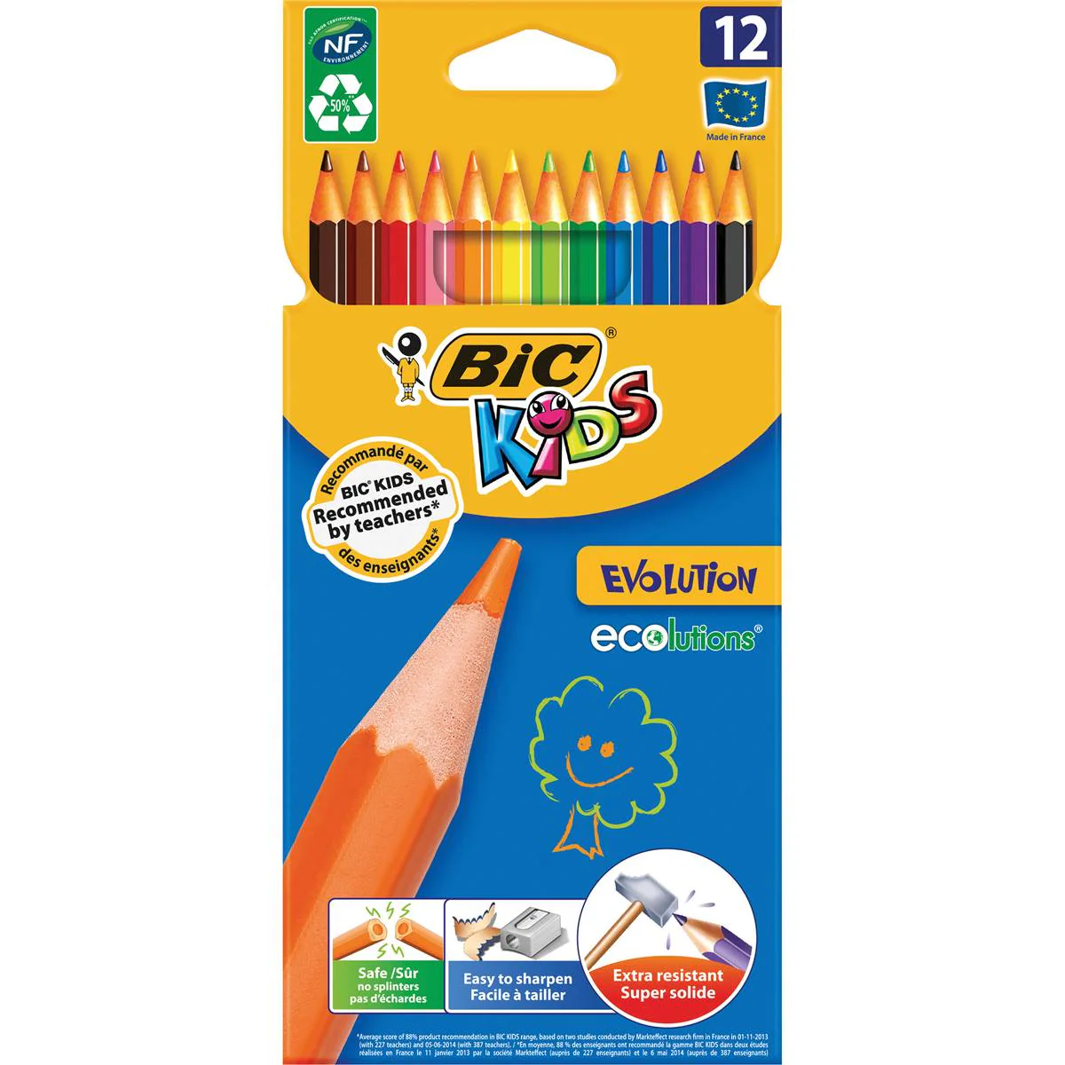 BIC KIDS EVOLUTION RAYURES LOT DE 12 CRAYONS DE COULEURS ASSORTIES
