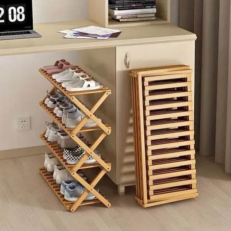 منظم الأحذية الخشبي القابل للطي