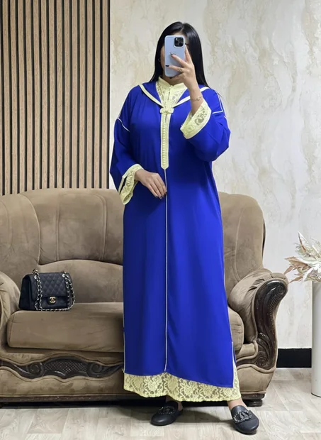 👑 جلابة 2 بياس كريب روزا  قفطان شبكة 💕 👑