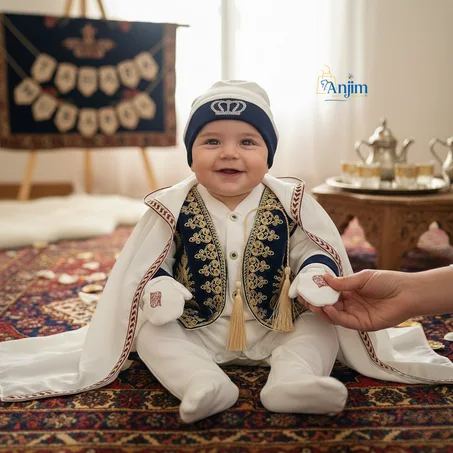 طقم طهارة تقليدي فاخر 5 قطع 👶 أناقة خاصة ليوم لا يُنسى