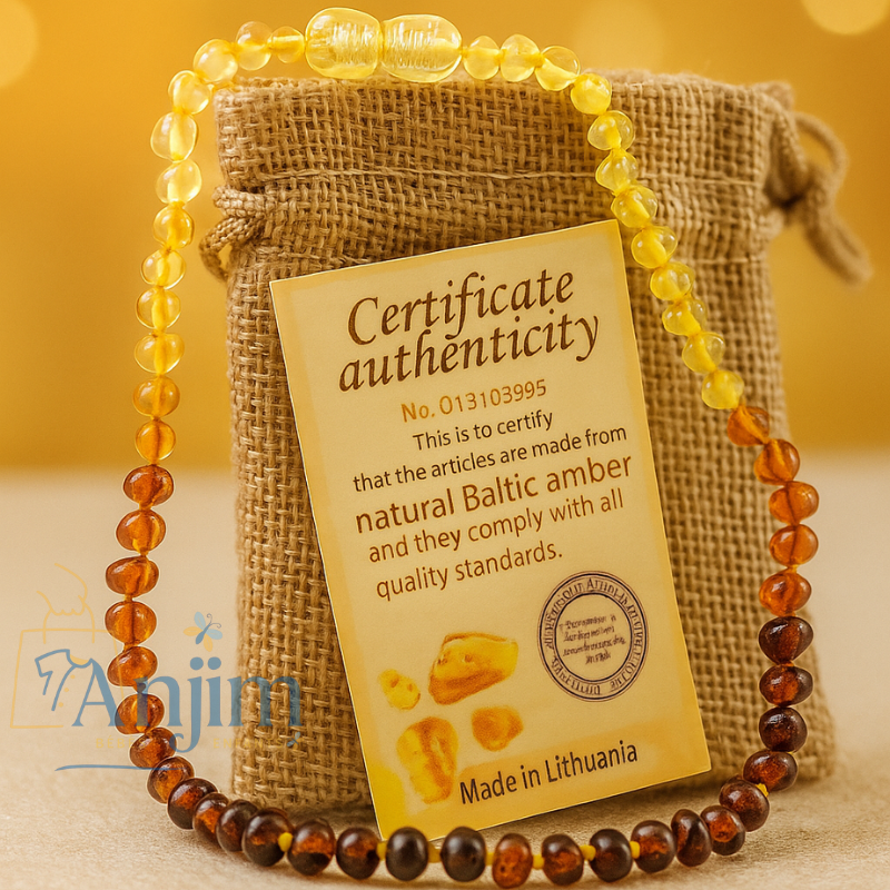 قلادة العنبر الأصلية لتخفيف التسنين – راحة طبيعية لطفلك