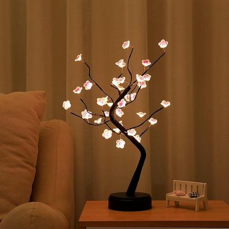 مصباح على شكل شجرة ليرواي سبيريت فيري، مصابيح ليد على شكل شجرة لسطح الطاولة تعمل عن طريق يو اس بي، ديكور للعطلة والمهرجان والاماكن الداخلية (ضوء شجرة زهور الكرز بلون زهري دافئ)