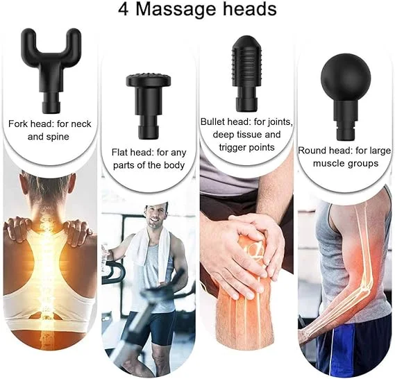 Pistolet de massage électrique avec 4 têtes