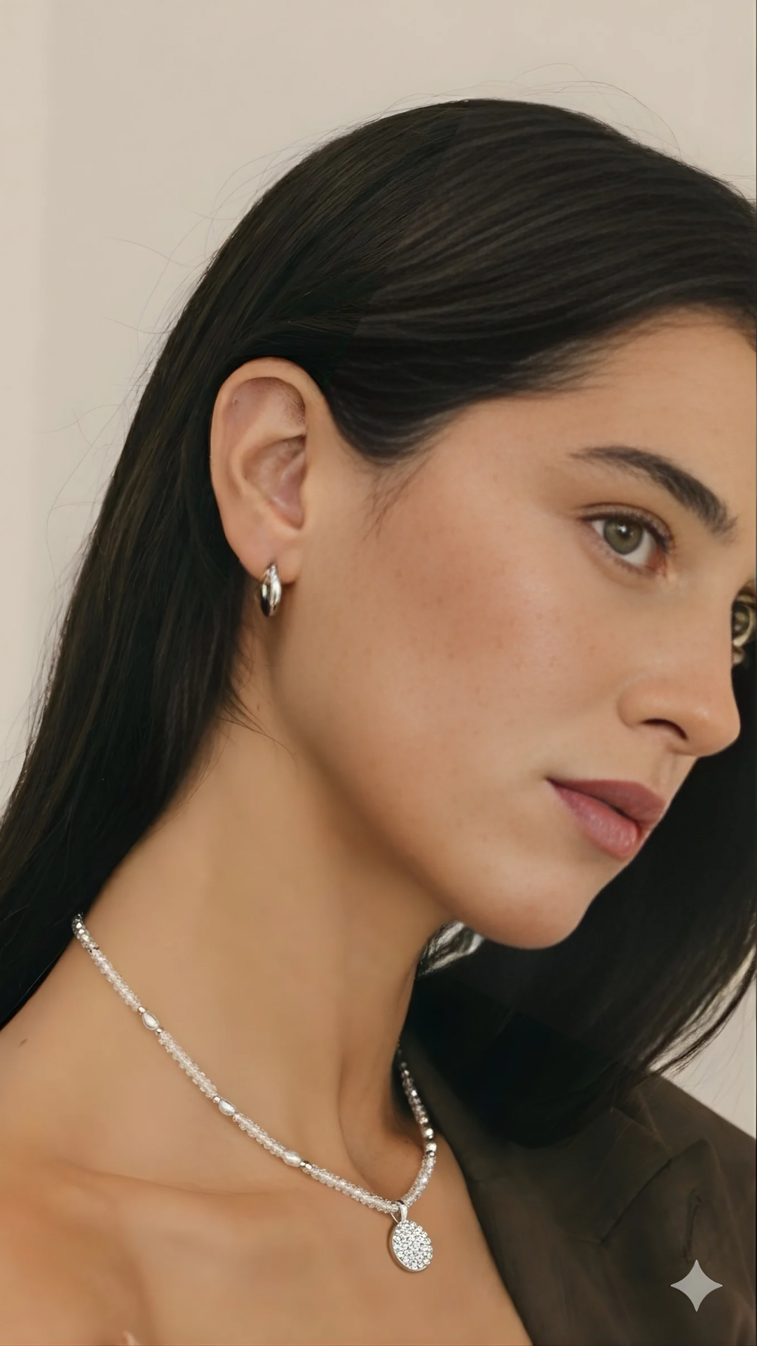 Lapis Lazuli & Pearl Necklace with Silver Kamsa Charm