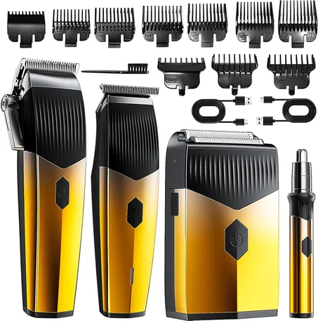 Cortapelos profesionales, 4 en 1 para hombres, recortadora de barba y afeitadora recargable, hoja en T de metal, pantalla LED, kit de corte de pelo de peluquero para hombres, aseo y regalos