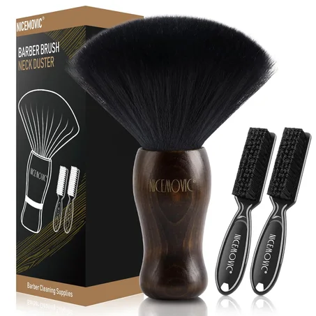 NICEMOVIC Juego de cepillo de cuello para barbero 3 en 1, accesorios profesionales de barbero, suministros de limpieza, cepillo de nylon para quitar el polvo, cepillo para cortar y peinar el 