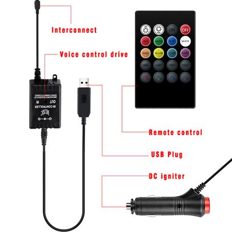 أضواء داخلية للسيارة – RGB مع جهاز تحكم عن بعد