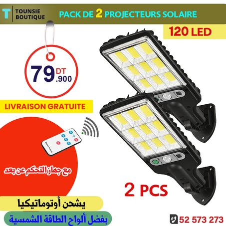 PACK DE 2 PROJECTEURS SOLAIRE 120 LAMPES LED