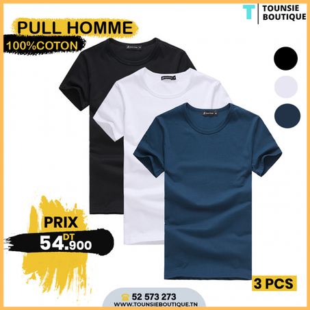 3 T-SHIRTS UNISEXE 100% COTON