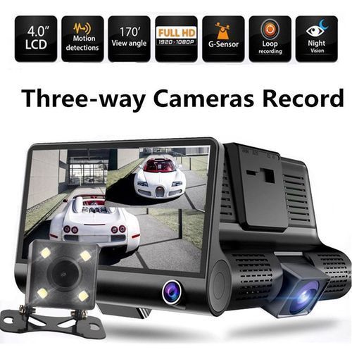 Car Dvr Dashcam ثلاثية - كاميرا أمامية + كاميرا داخلية وكاميرا