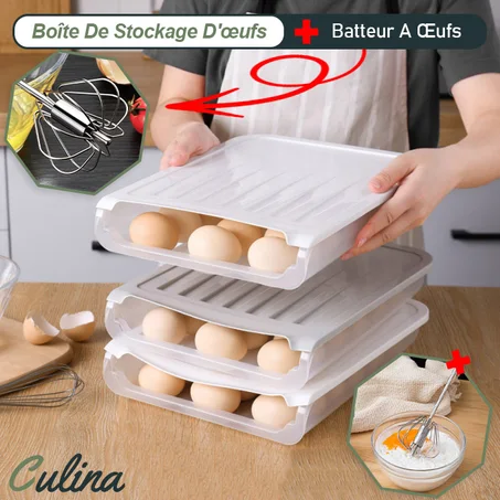 Boîte De Stockage D'œufs À Glissière Automatique + Batteur A Œufs Inoxydable