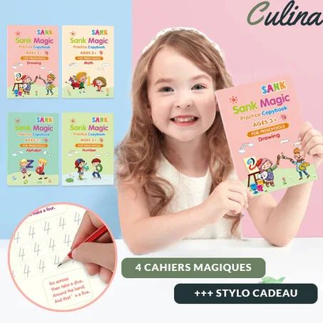 4 Cahiers D'exercices Magiques  De Pratique  (4 Livres/pack) + Stylo Magique Avec Recharge
