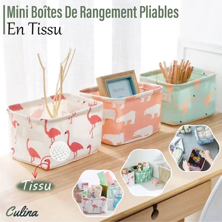 Mini Boîtes De Rangement Pliables En Tissu Pour Maquillage Et Accessoires.