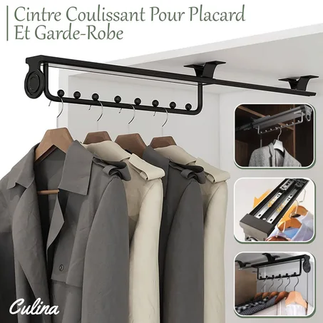 Cintre coulissant pour placard et garde-robe, Support organisateur de 1ère qualité