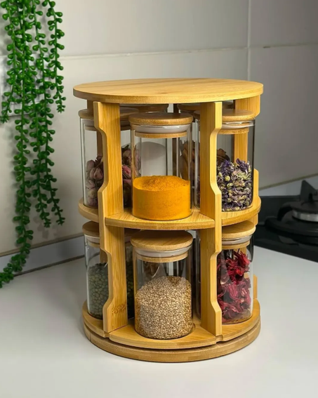 أناقة المطبخ تبدأ من هنا: طقم علب توابل مع حامل خشبي عملي