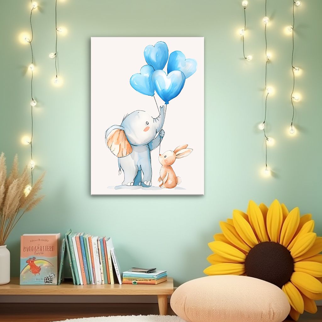 Elephant Holding Heart Balloon