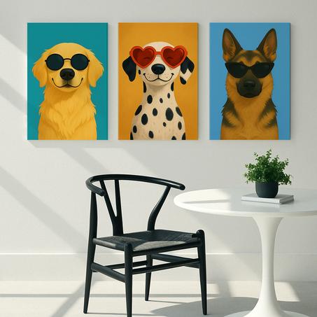 Lot 3 Tableaux - Chiens à lunettes