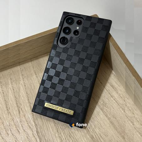 Coque en cuir motif à carreaux pour Samsung S23 Series