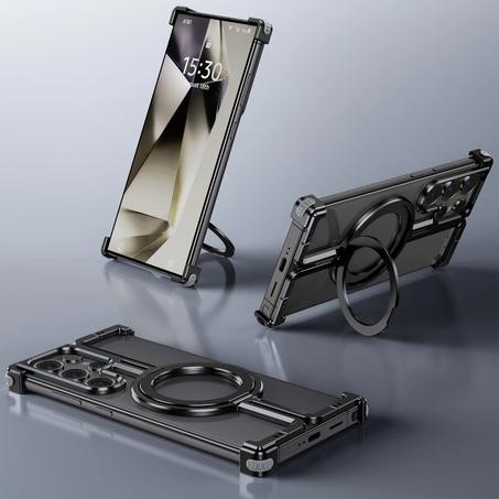 Frameless Aluminum Alloy Case For Galaxy S24 Ultra / 23 Ultra Airbag Corner Magsafe Stand