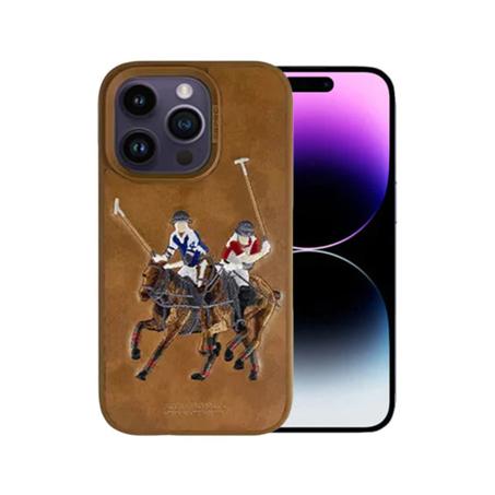 iPhone 14 Pro Max Coque - Santa Barbara Genuine Leather Case Jockey Series (BROWN)