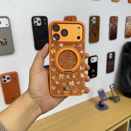 The Bling World With Stand Holder Case for iPhone 17 Pro Max (ORANGE)