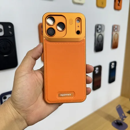iPhone 17 Pro Max Metallic AeroFLex Aluminium Leather with Aroma Perfume (ORANGE)