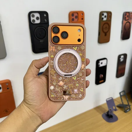 The Bling World With Stand Holder Case for iPhone 17 Pro Max (PINK)