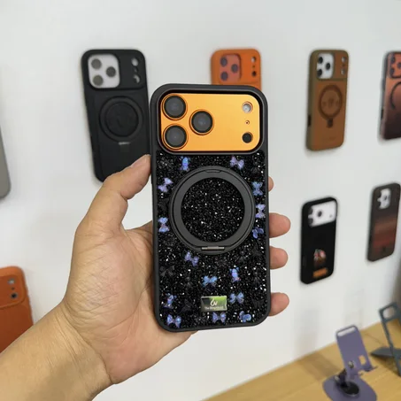 The Bling World With Stand Holder Case for iPhone 17 Pro Max (BLACK)