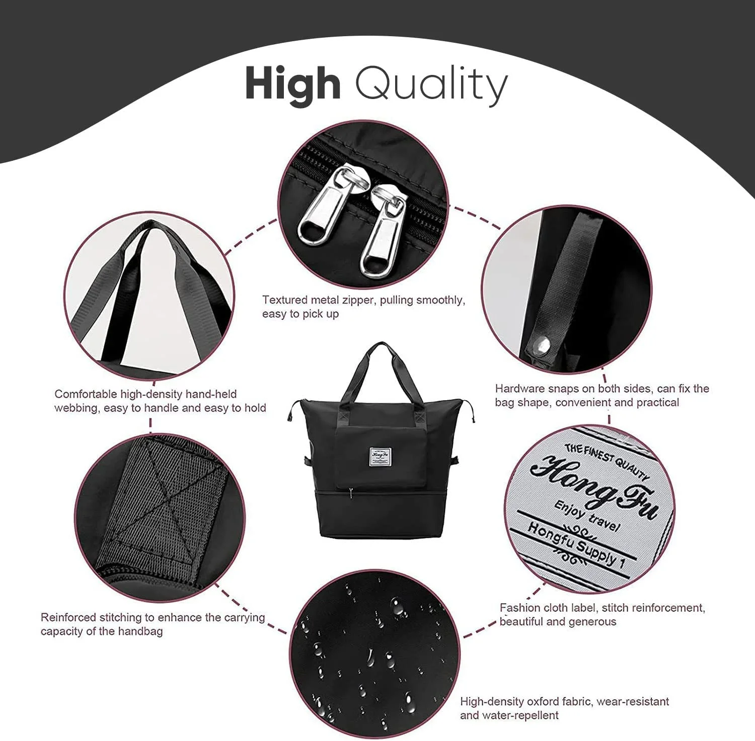 Sac de voyage pliable de grande capacité Sac fourre-tout Bordeaux