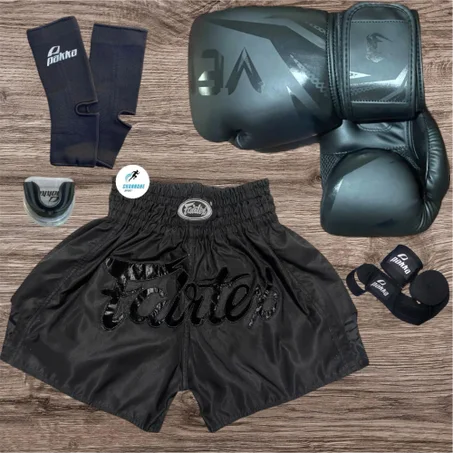 PACK NOIR : GANTS VENUM + SHORT FAIRTEX + PROTEGE DENTS + BANDE POIGNET + BANDE CHEVILLE