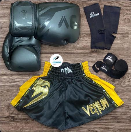 PACK NOIR : GANTS VENUM + SHORT VENUM + BANDE POIGNET + BANDE CHEVILLE