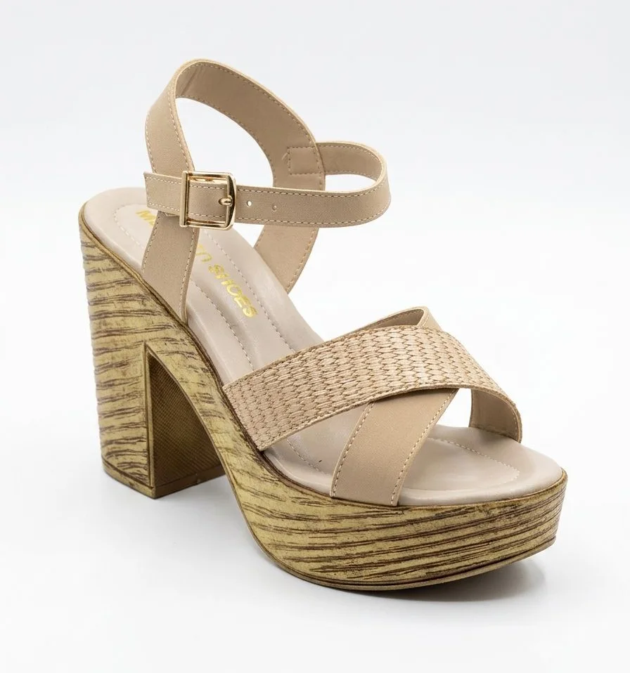 Velora - Sandale à talon effet bois