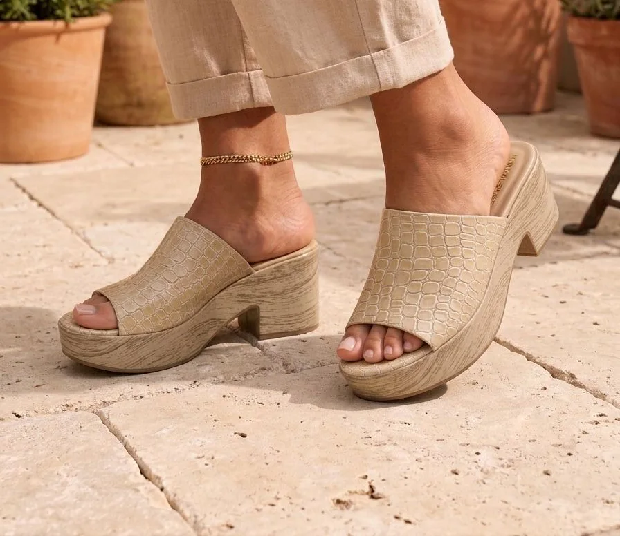 Rovena - Sandal Mule compensée effet croco