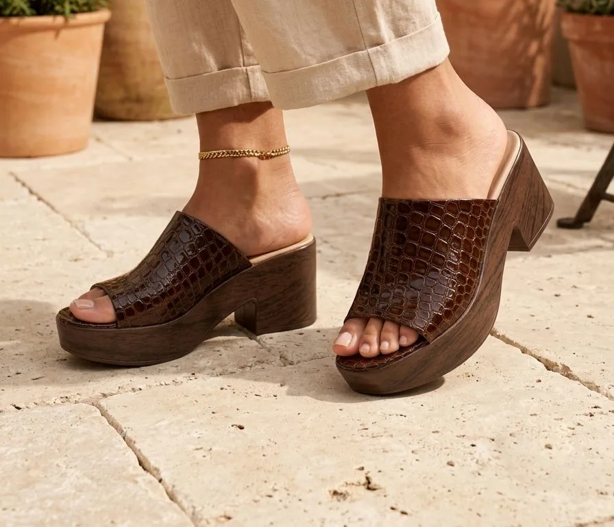 Rovena - Sandal Mule compensée effet croco