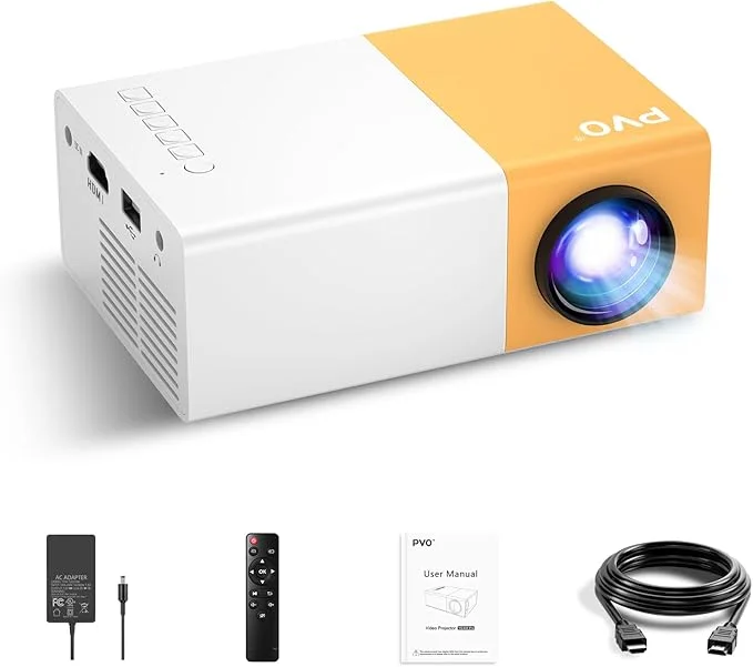 PVO Proyector,WiFi Proyector Portátil, La Pantalla del Teléfono Móvil se Puede Reflejar al Proyector de Forma Inalámbrica o a Través de un Cable de Datos, Compatible con la Mayoría de Disposi